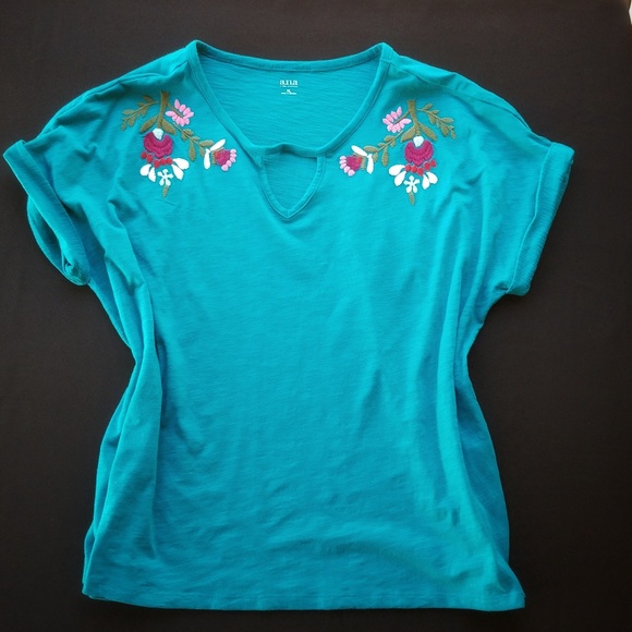 a.n.a Tops - ANA Teal Floral Blouse Embroidered Pink Top XL a.n.a Tops - ANA Teal Floral Blouse Embroidered Pink Top XL